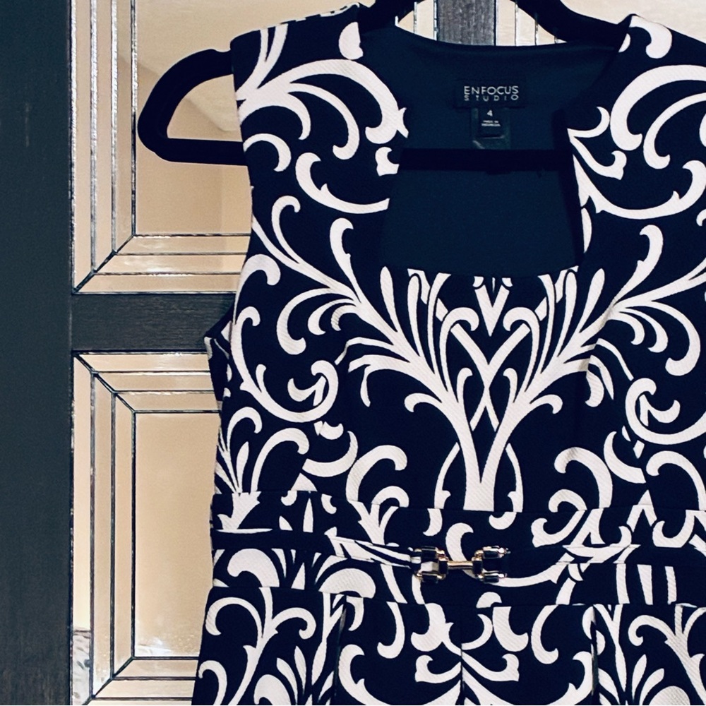 Navy and White Patterned Dress